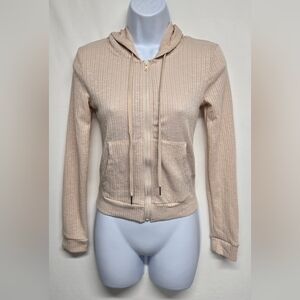Dazy S Long Sleeve Hooded Lightweight Ribbed Jacket Sweater Zip Down Pockets